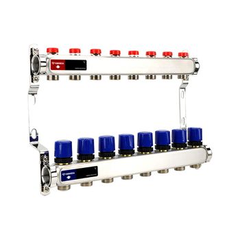 Коллектор из  нерж. стали без расходомеров с регулирующими клапанами 1", 8 x 3/4"EK