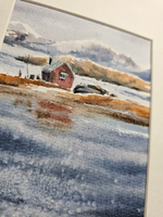 Картина авторская акварельная в паспарту 21х30 см на стену для интерьера "Рыбацкий домик"