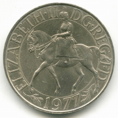 25 новых пенсов 1977 год. Великобритания. 25 лет правления Елизаветы II. XF-AU в родной коробке