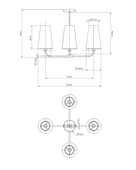 Чёрная люстра “Ансель” с белыми абажурами
