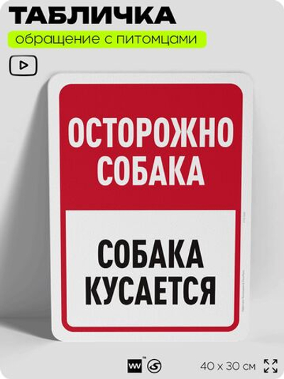 Табличка "Осторожно собака, собака кусается" на дверь и забор, для двора, дома, подъезда, 40х30 см, Silver Plane x Айдентика Технолоджи