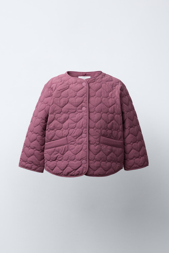 ZARA СТЕГАНАЯ КУРТКА, ТЕМНО-РОЗОВЫЙ