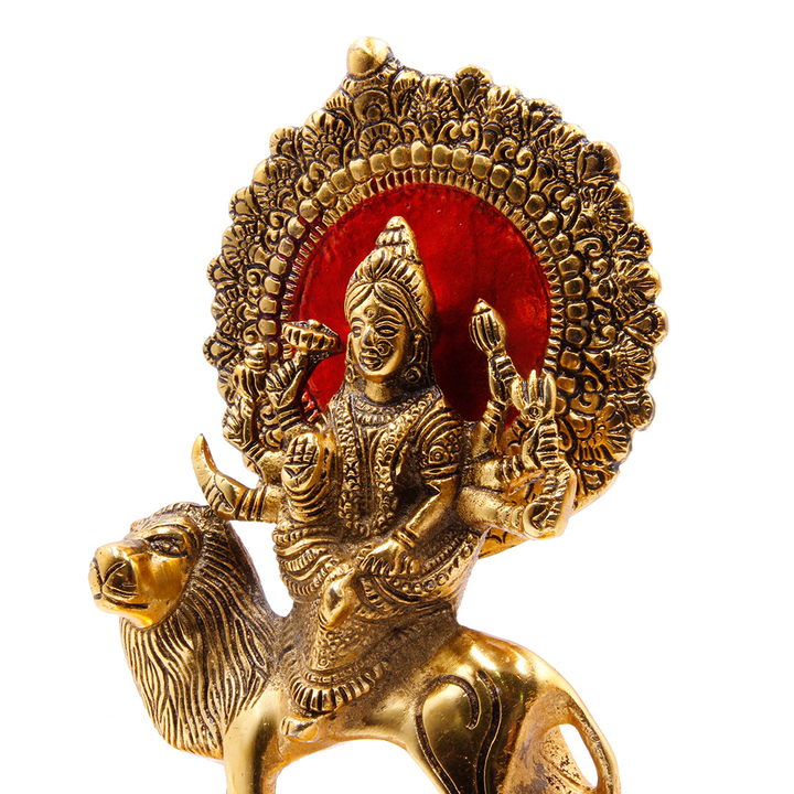 Статуэтка Дурга на льве защита и покровительство уничтожение любых преград, цвет золотистый, металл силумин 20x16,5 см