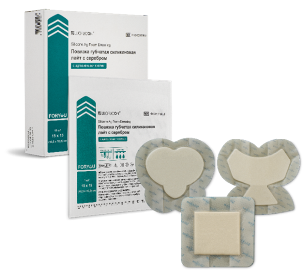 Foryou LUOFUCON Повязка губчатая силиконовая с серебром лайт с адгезивными краями