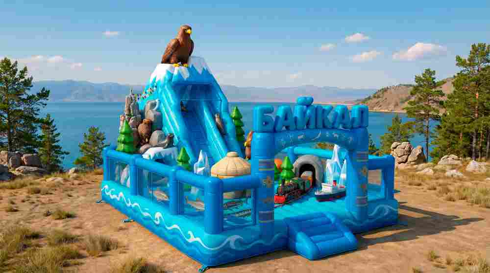 Коммерческий надувной батут «Байкал», 12×9×9 м, с горкой