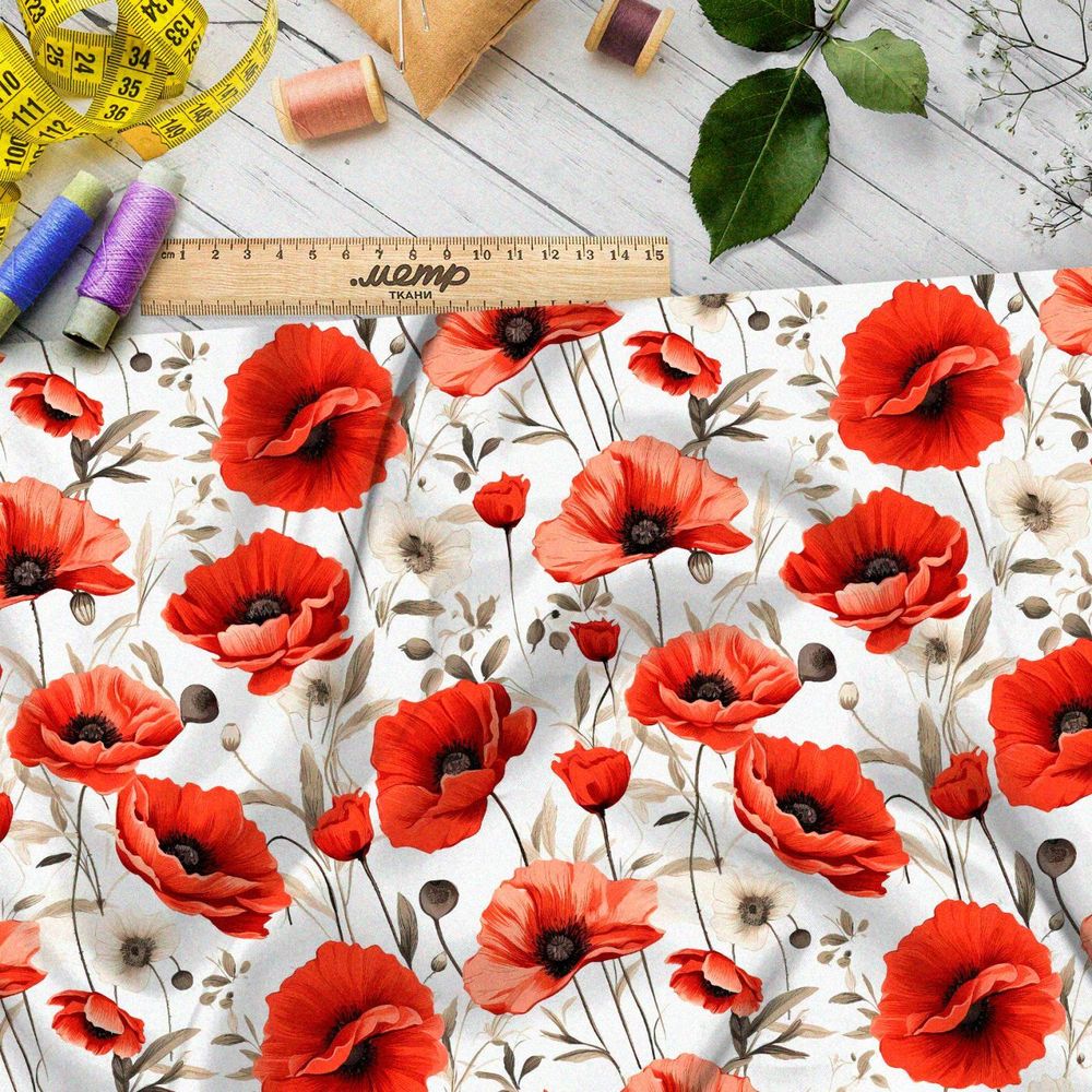 Ткань Ниагара Софт поле красных маков