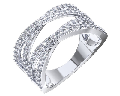 Кольцо фаланговое "Крест-накрест" с фианитами