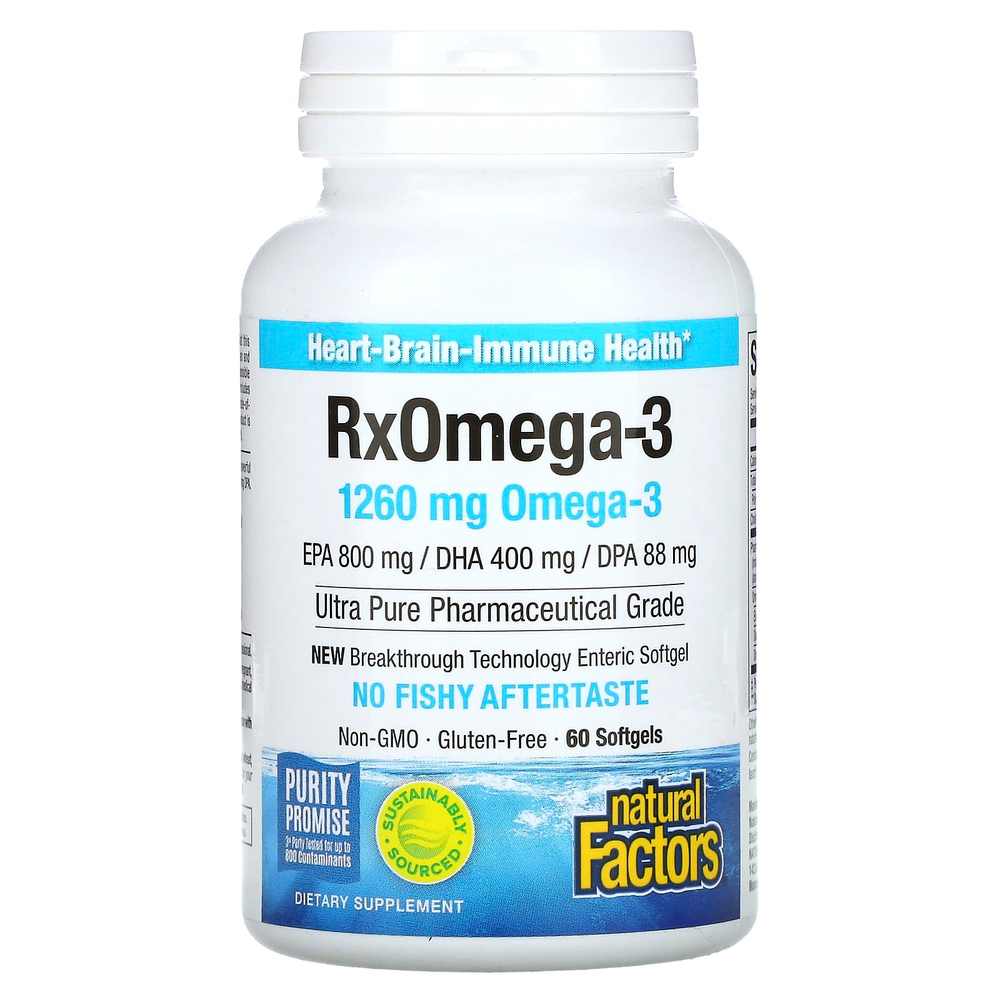 Natural Factors, RxOmega-3, 60 мягких таблеток (630 мг в 1 капсуле)