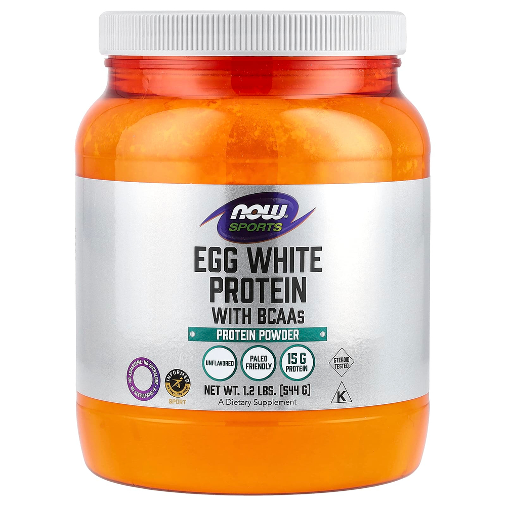 NOW Foods, Sports, яичный белок с разветвленной цепью (BCAA), протеиновый порошок, без добавок, 544 г (1,2 фунта)