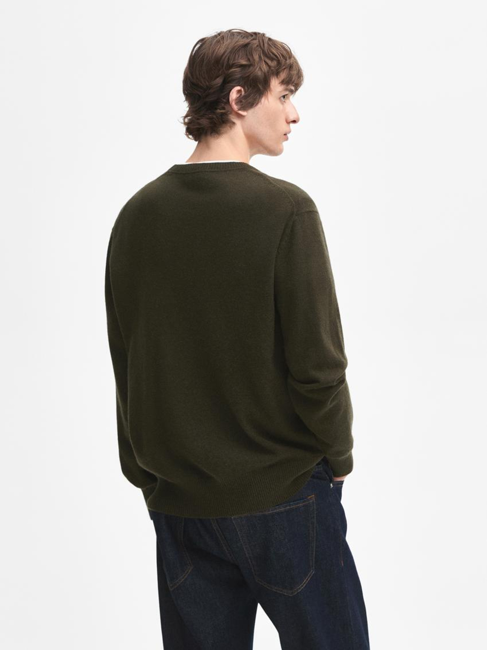 Massimo Dutti Джемпер из 100% кашемира с круглым вырезом, хаки