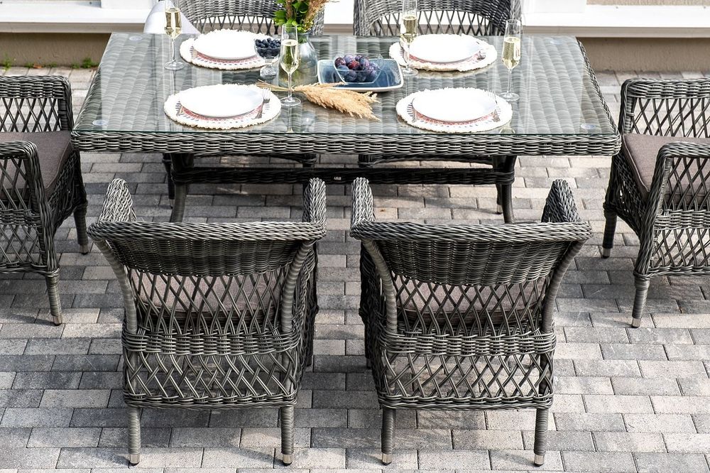 "Амароне" обеденная группа из искусственного ротанга на 6 персон, цвет графит