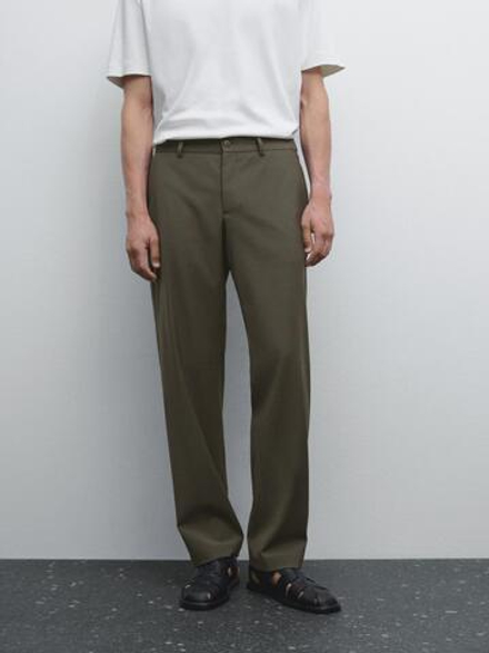 Massimo Dutti Брюки Total Look из смесовой шерсти, темный хаки
