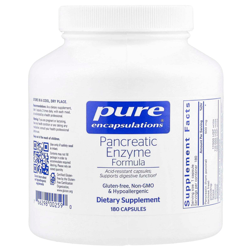 Pure Encapsulations, Формула ферментов поджелудочной железы, 180 капсул (500 мг на капсулу)
