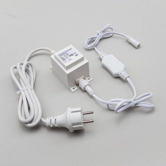 Трансформатор 30W с выпрямителем 24В., до 600 LED, провод белый Каучук, IP65, LTC (PTR30-3A-W)