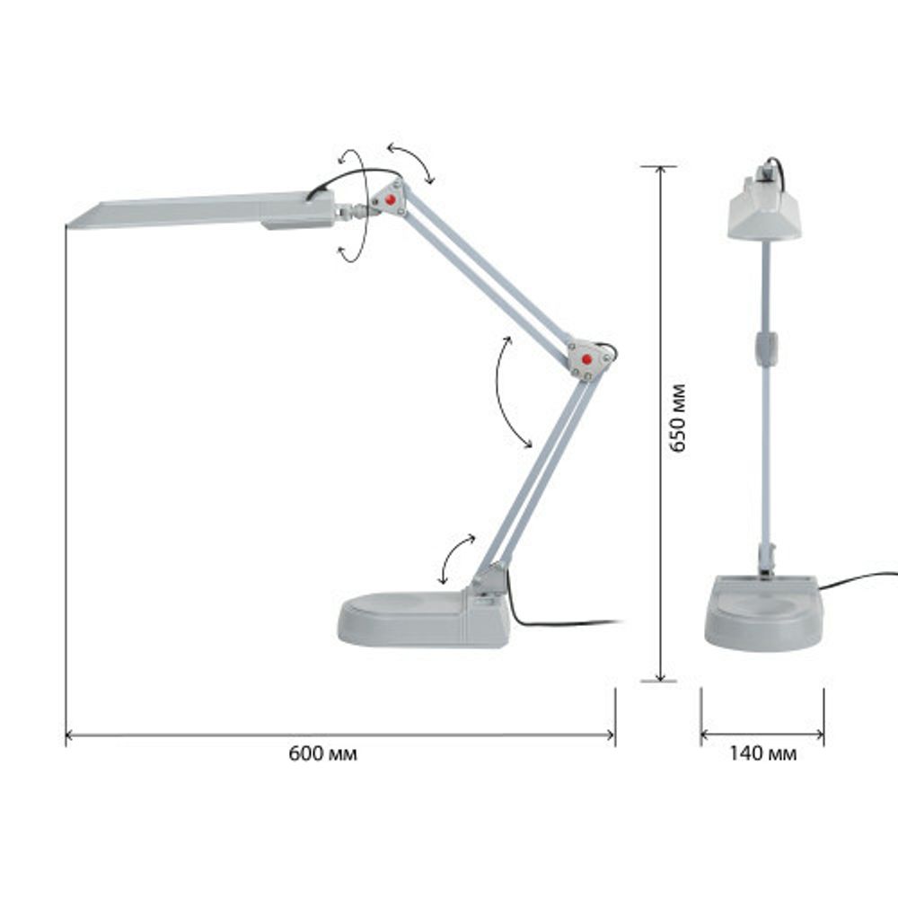 Настольный светильник ЭРА NL-202-G23-11W-GY с лампой PL на струбцине и с основанием серый