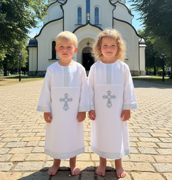 Рубашка для Таинства Крещения: Серебро отделка-2 и комфорт (100% хлопок)