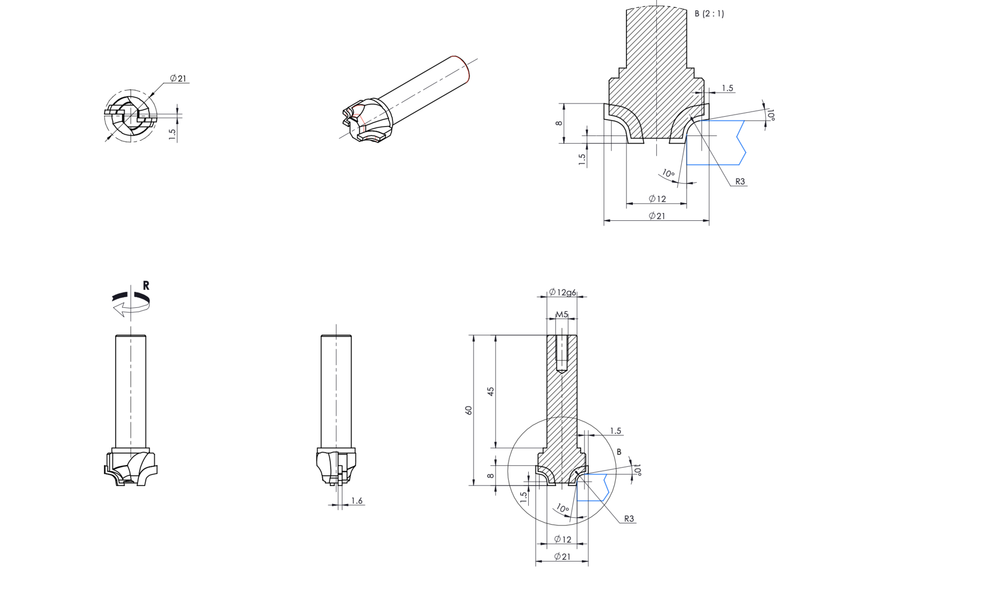 PCD концевая фреза D.21x8 S.12x45 Z2