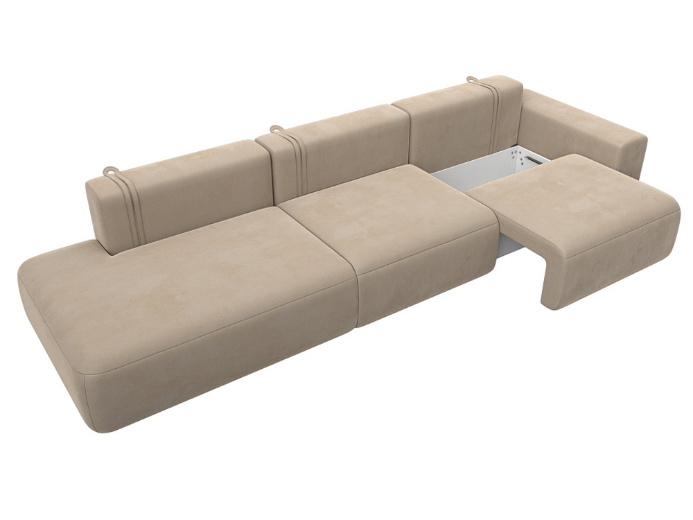 Диван прямой Лига-036 НПБ Модерн Лонг подлокотник справа ВЕЛЮР Бежевый