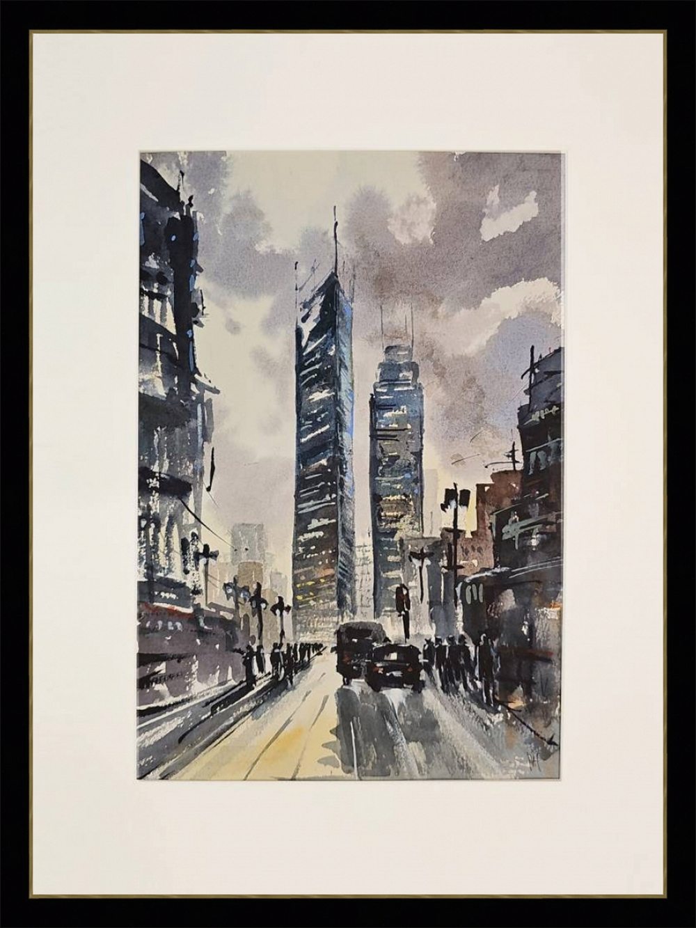 Картина авторская акварельная в паспарту 30х40 см на стену для интерьера "Урбанистический пейзаж"
