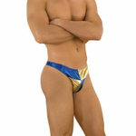 Синие мужские трусы-тонги с золотистыми вставками (Размер: S-M) (Цвет: синий)