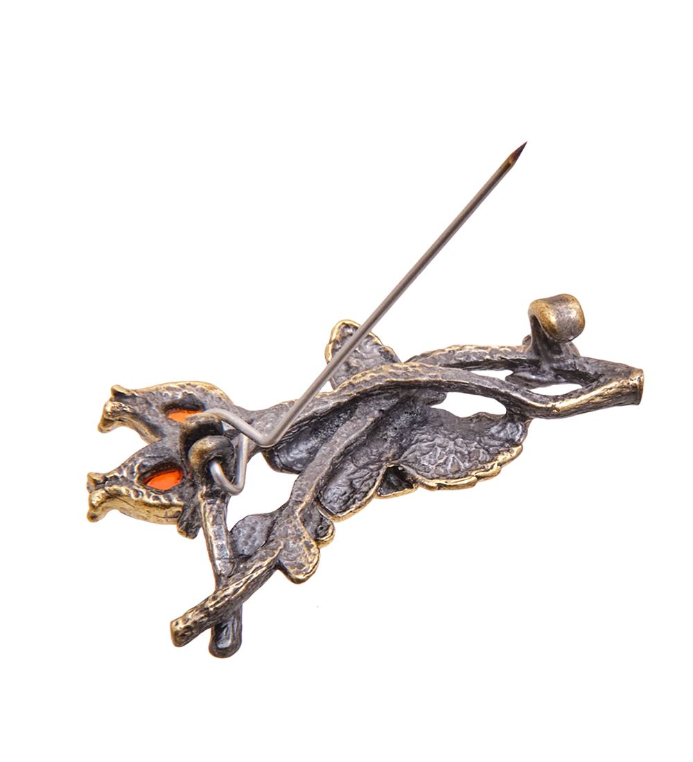 AM-3526 Брошь «Цветок Медилла» (латунь, янтарь)