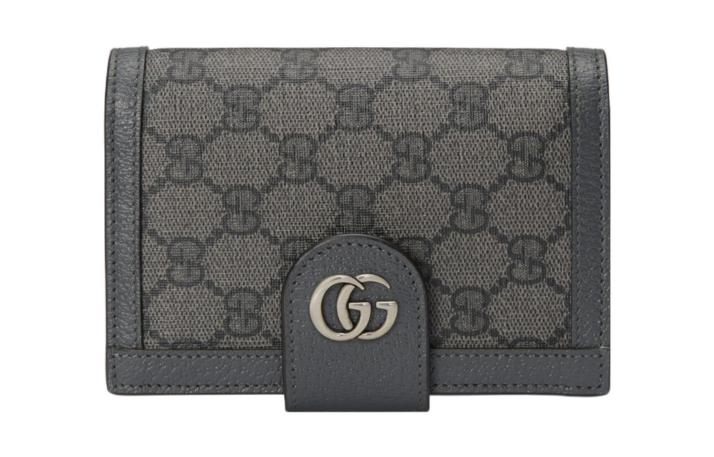 GUCCI Ophidia Canvas With Leather Passport Holder Men"s Gray/Black