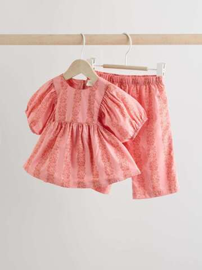 Блузка и брюки в комплекте для малышей Next AA8-193, Темно-розовый