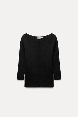 ZARA ТРИКОТАЖНЫЙ СВИТЕР В РУБЧИК, ЧЕРНЫЙ