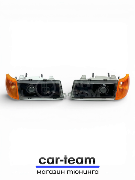 Фары на ВАЗ 2110, 2111, 2112 передние с Bi LED модулями 2.5 дюйма, черная маска, желтые поворотники (под ключ)