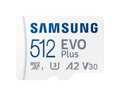 Карта памяти Samsung EVO Plus microSDXC 512 ГБ Class 10, V30, A2, UHS-I U3, R 130 МБ/с, адаптер на SD