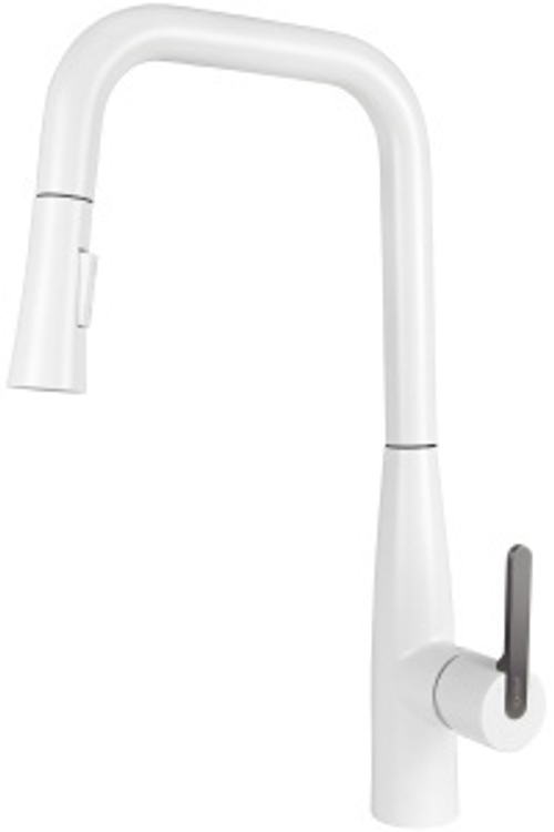 Смеситель KAISER Claro для кухни с вытяжной лейкой Ø35 /Латунь /Белый матовый и воронёная сталь