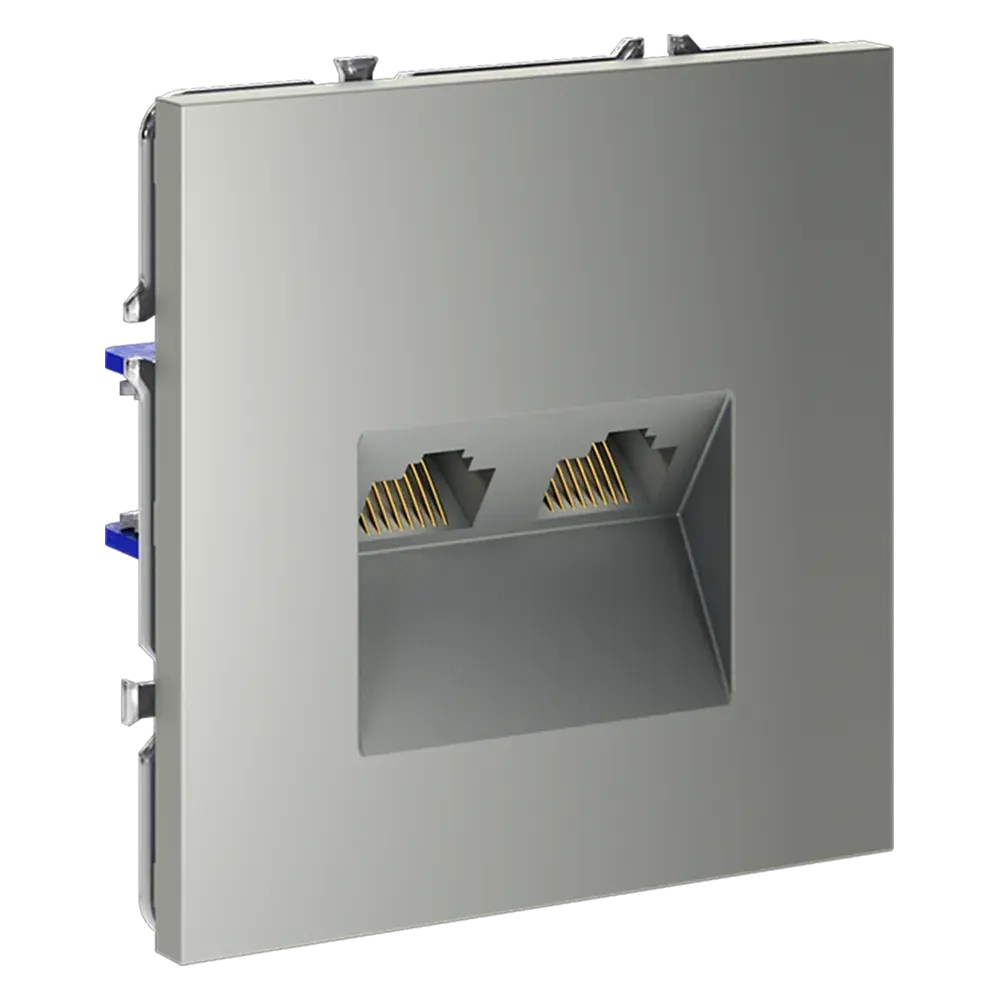 Розетка компьютерная встраиваемая VOLTUM S70 двойная RJ45+RJ45 кат.6, (сталь)