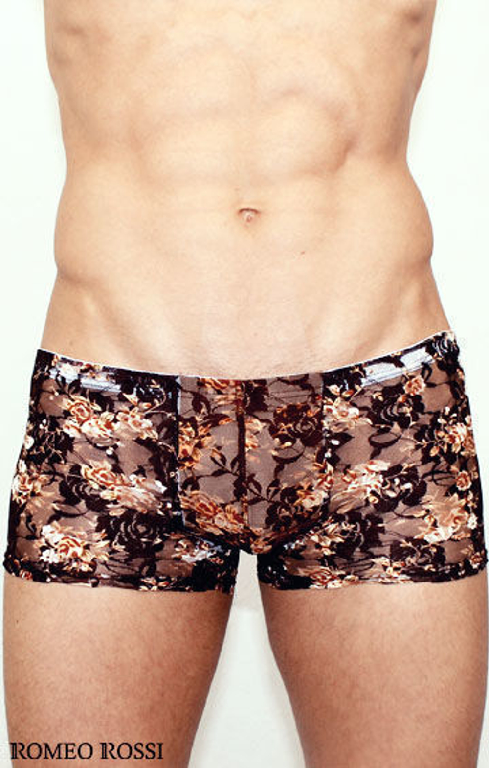 Мужские трусы боксеры черные с бежевыми розами Romeo Rossi Rose Boxer RR00231