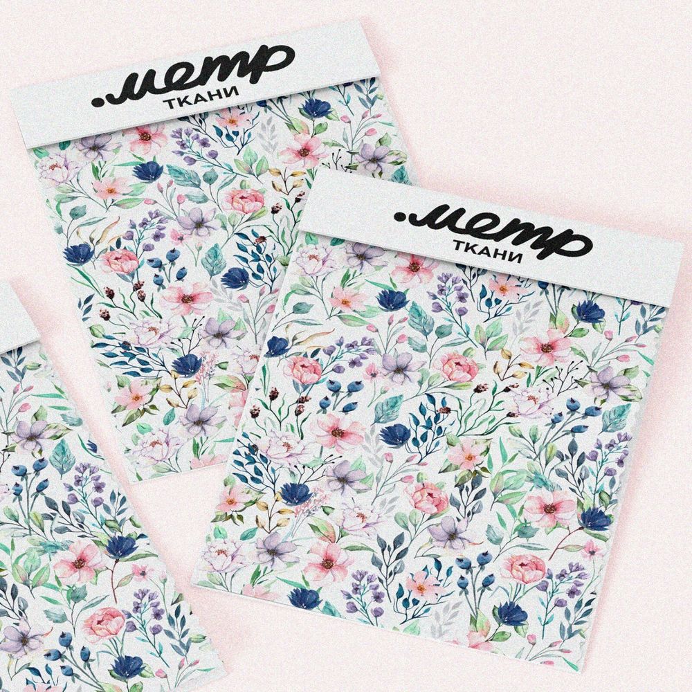 Ткань шифон букеты с листьями и бутонами