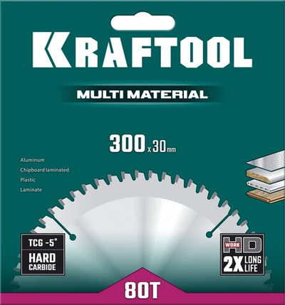 KRAFTOOL Multi Material, 300 х 30 мм, 80Т, пильный диск по алюминию (36953-300-30)