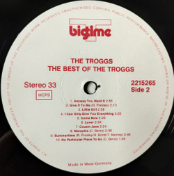Винтажная виниловая пластинка LP The Best Of The Troggs (Germany 1985)