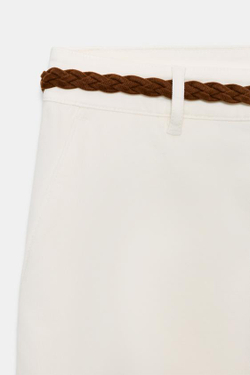ZARA БРЮКИ ЧИНОС С ПЛЕТЕНЫМ РЕМНЕМ, ЭКРЮ