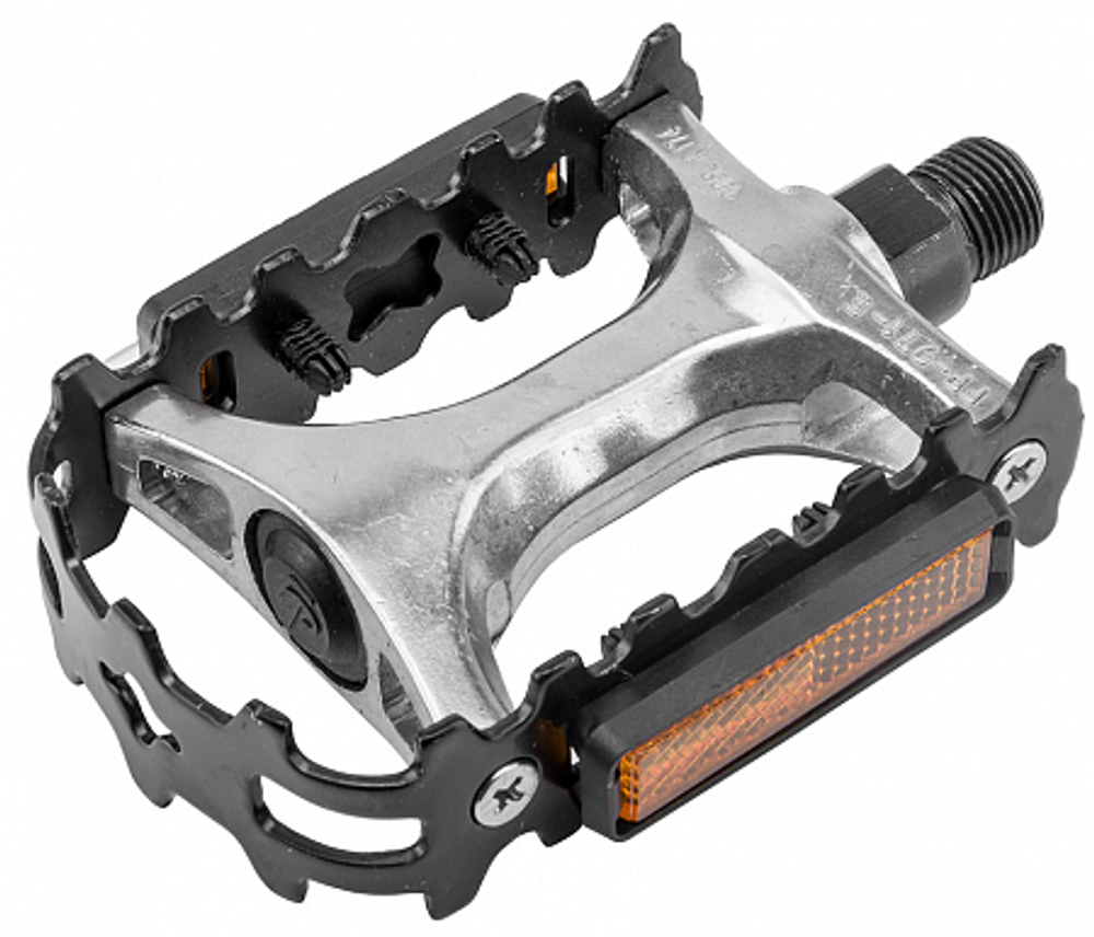 Педали FP-971 FEIMIN, ось 9/16" со светоотражателями, алюминиевые/стальные чёрно-серебристые