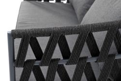 "Диего" диван 2-местный плетеный из роупа, каркас алюминий темно-серый (RAL7024) муар, роуп темно-серый круглый, ткань темно-серая 027