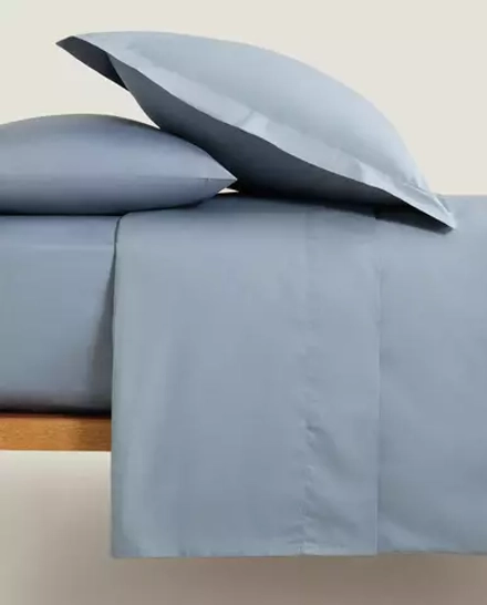 ZARA HOME (200 НИТЕЙ) ПОДОДЕЯЛЬНИК ИЗ ХЛОПКА ПЕРКАЛЬ, СИНИЙ