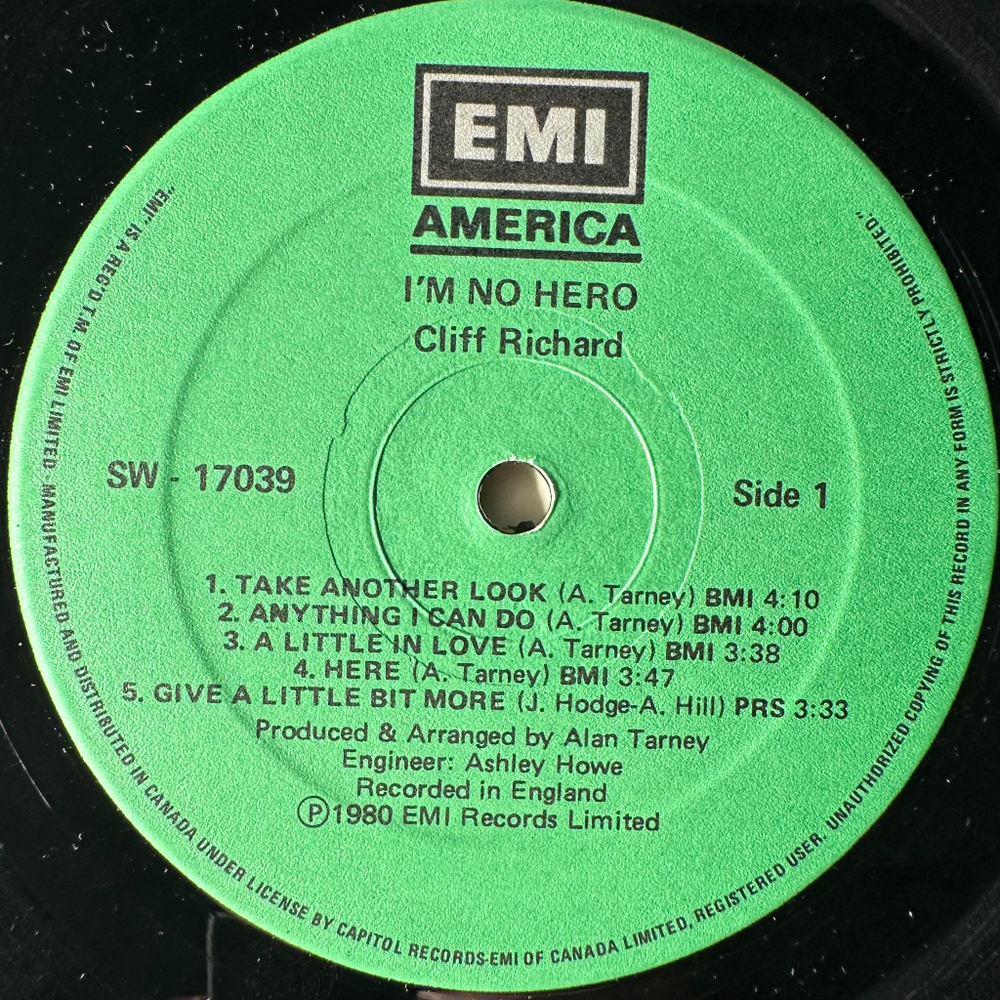 Cliff Richard ‎– I'm No Hero (Канада 1980г.)