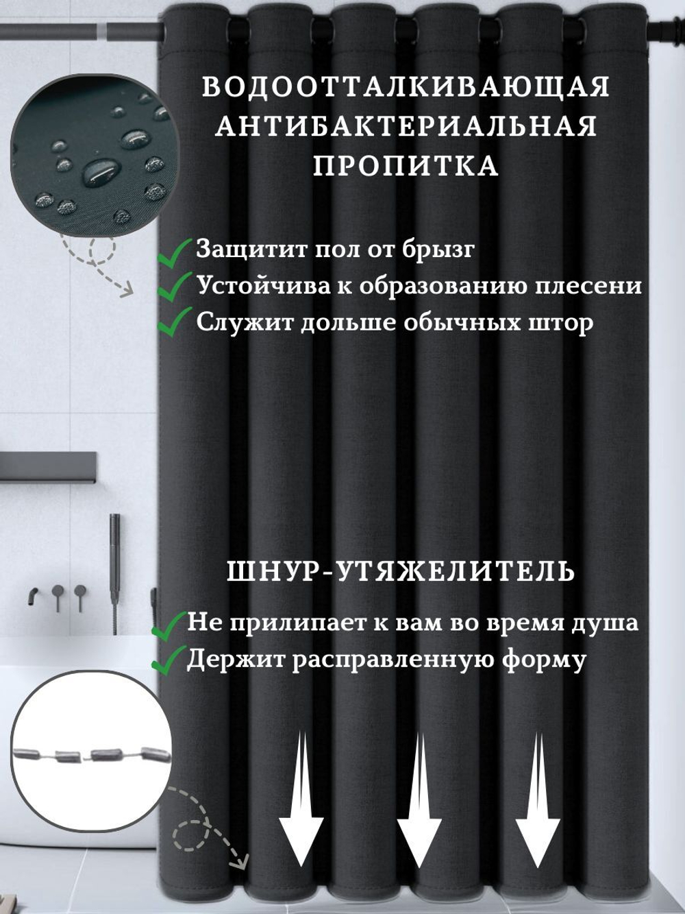 Штора для ванной комнаты тканевая белая 180х180 см, с утяжелителем, на больших люверсах (вешаем сразу на карниз)