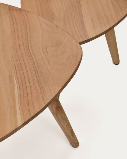 Комплект из 2-х столиков Duvani из массива акации с выбеленной отделкой