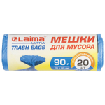 Мешки для мусора LAIMA "ULTRA" 90 л синие рулон 20 шт. прочные ПНД 14 мкм 70х90 см (5 штук в упаковке)