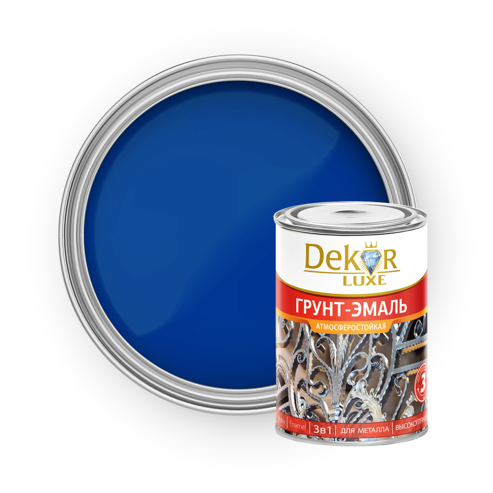 DEKOR LUXE  Грунт-эмаль 3 в 1 атмосферостойкая  Синяя 0,9кг (Кубанские краски)