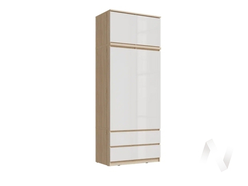 Шкаф 2-х ств (2УПК) (Ш) с антресоль-тумба универсальная МС Челси (дуб сонома/белый глянец холодный)