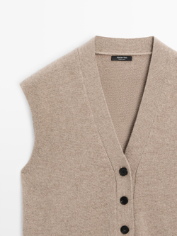 Massimo Dutti Вязаный жилет из шерстяной смеси с V-образным вырезом, норка