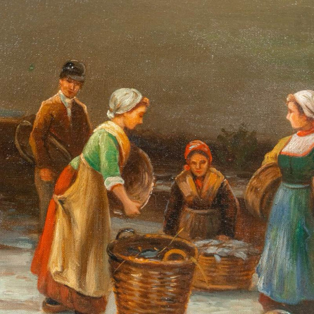 Винтаж: Антикварная картина «Зимний улов»