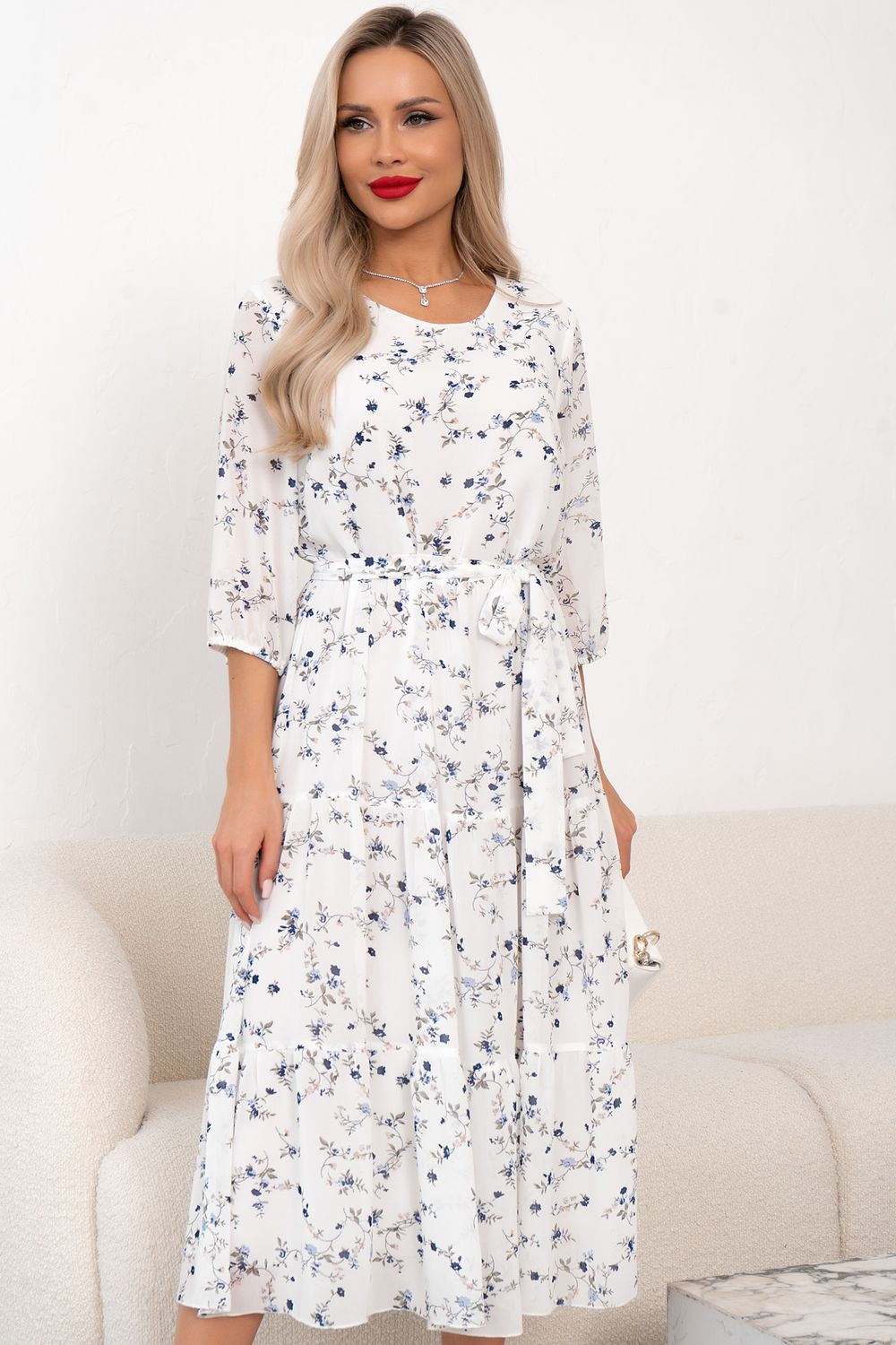 Платье Хелен (белый/синий принт)-52р-р Р11-2075/11 Nikol