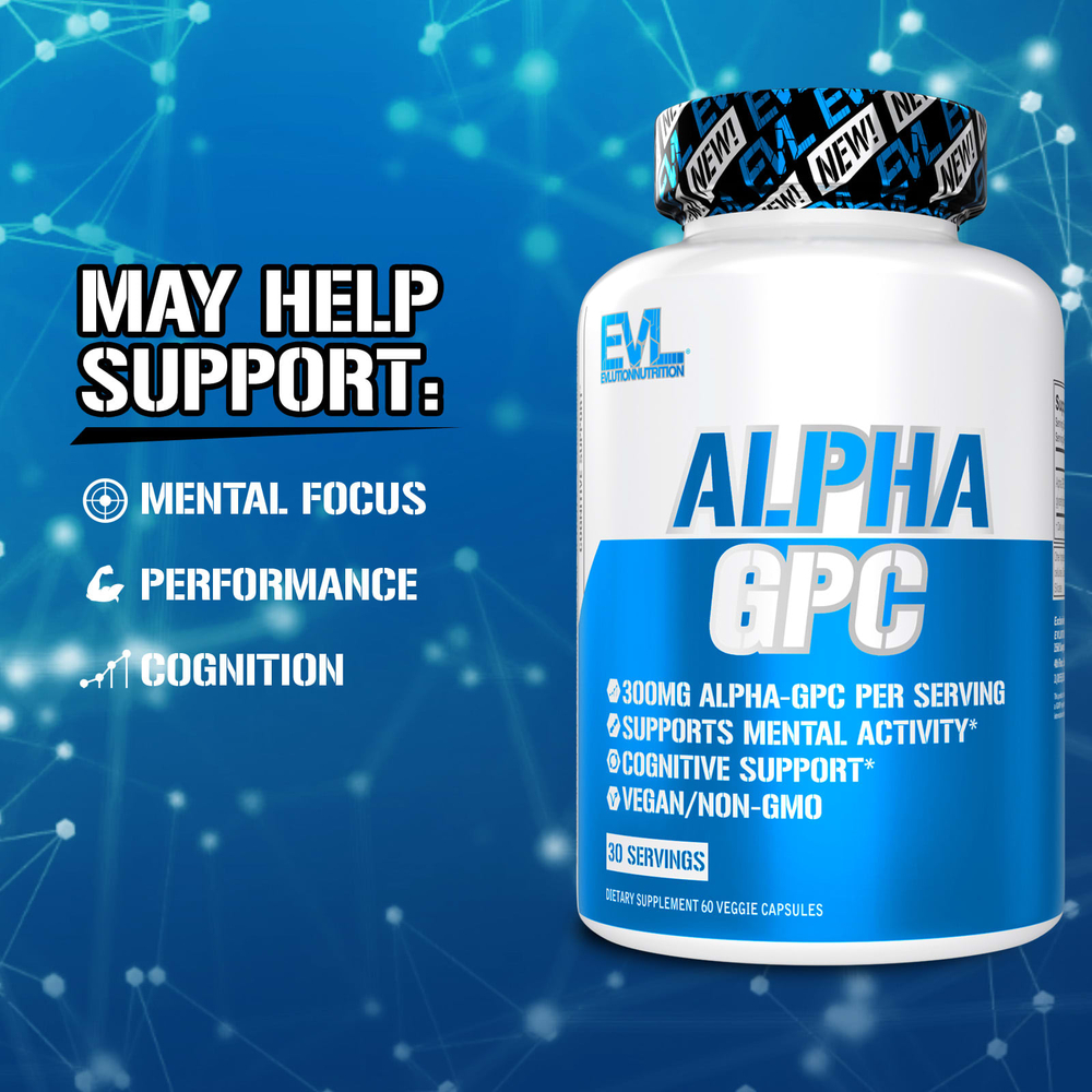 EVLution Nutrition, альфа-ГФХ, 60 растительных капсул (300 мг в 1 капсуле)